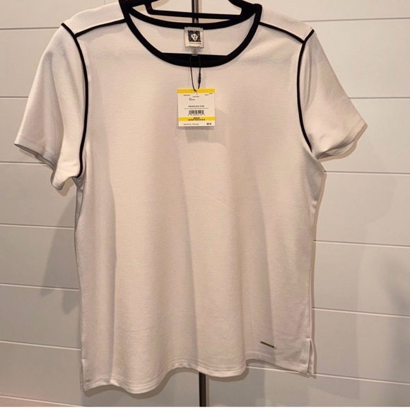 NWT Anne Klein Ringer T-Shirt Top - Ivory/Black Contrast Trim - Size Medium - Picture 5 of 6